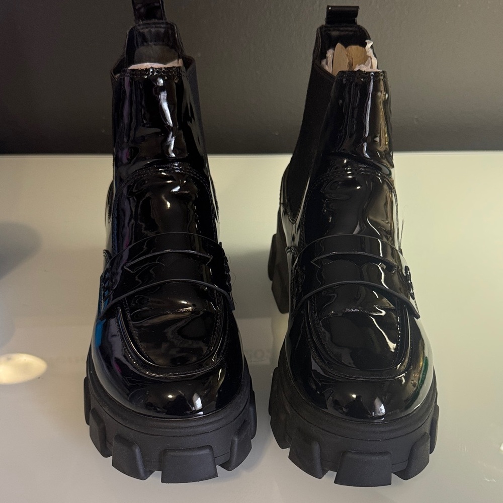 Circus NY Black Patent Leather Chunky Boots